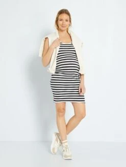 Vestido Premamá De Punto De Canalé - NEGRO -TrendyModa Ventas vestido premama de punto de canale negro zr545 3 frb2