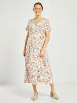 Vestido Premamá Largo Y Estampado - BLANCO -TrendyModa Ventas vestido premama largo y estampado blanco aej55 1 frb2