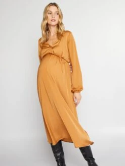 Vestido Premamá Largo Y Satinado - MARRON 7 Vestido Premamá Largo Y Satinado - MARRON -TrendyModa Ventas vestido premama largo y satinado marron ajt62 3 frb2