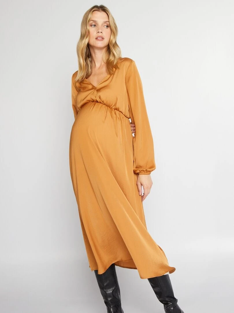 Vestido Premamá Largo Y Satinado - MARRON 4 Vestido Premamá Largo Y Satinado - MARRON - Imagen 2