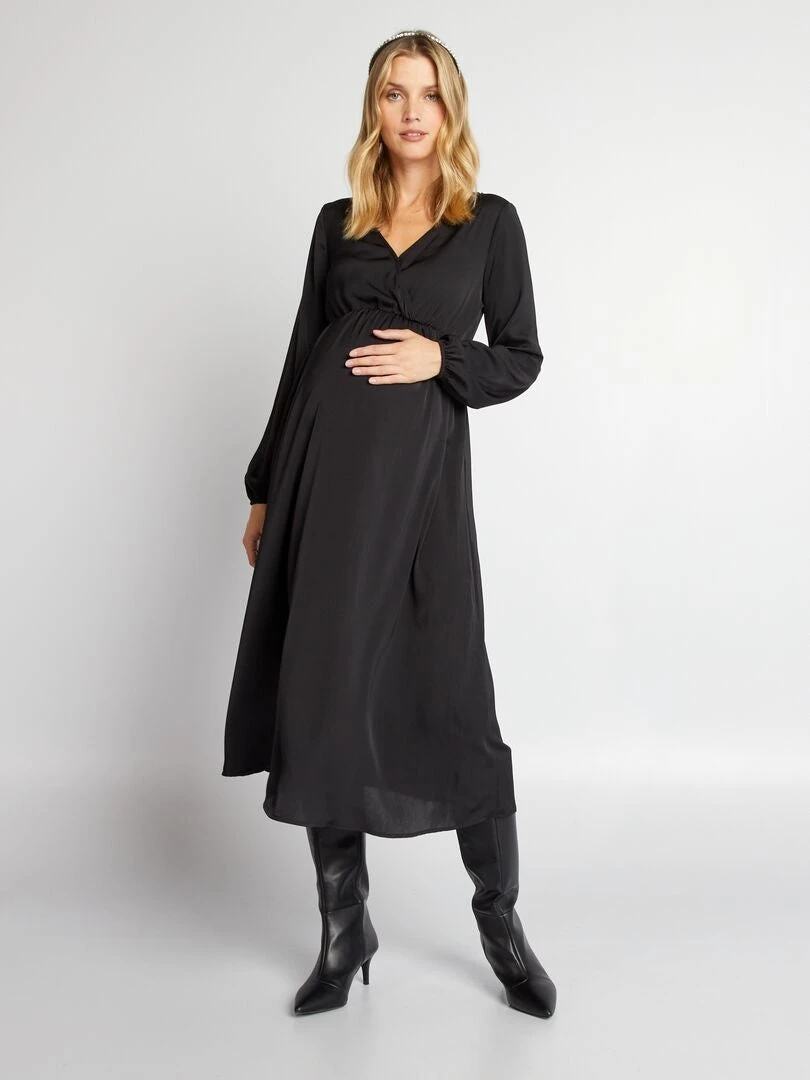 Vestido Premamá Largo Y Satinado - Negro 3 Vestido Premamá Largo Y Satinado - Negro