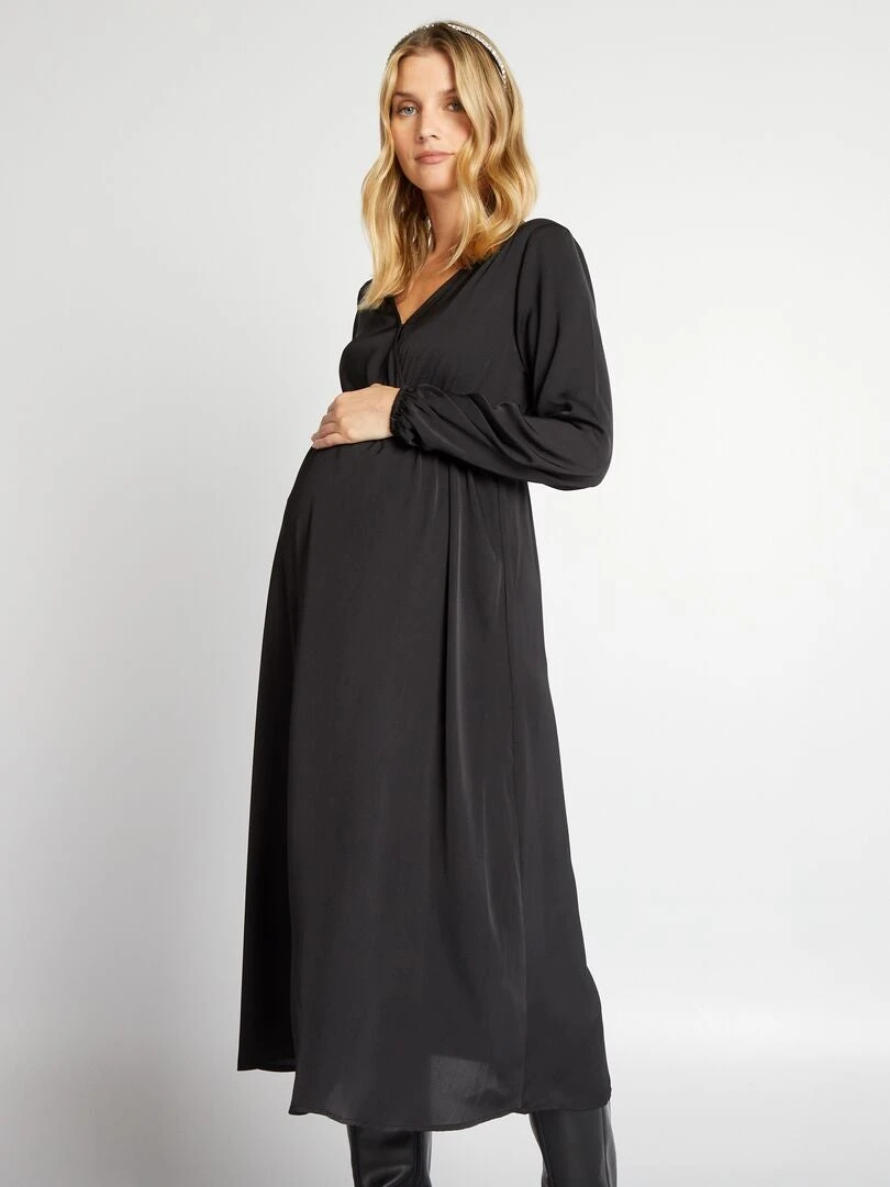 Vestido Premamá Largo Y Satinado - Negro 4 Vestido Premamá Largo Y Satinado - Negro - Imagen 2