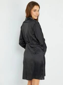 Vestido Satinado Efecto Drapeado - Negro -TrendyModa Ventas vestido satinado efecto drapeado negro zq414 1 frb4