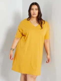 Vestido Tipo Camiseta De Punto - AMARILLO