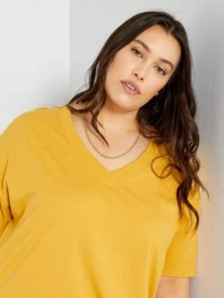 Vestido Tipo Camiseta De Punto - AMARILLO -TrendyModa Ventas vestido tipo camiseta de punto amarillo zm767 1 frb3