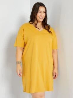 Vestido Tipo Camiseta De Punto - AMARILLO -TrendyModa Ventas vestido tipo camiseta de punto amarillo zm767 1 frb5