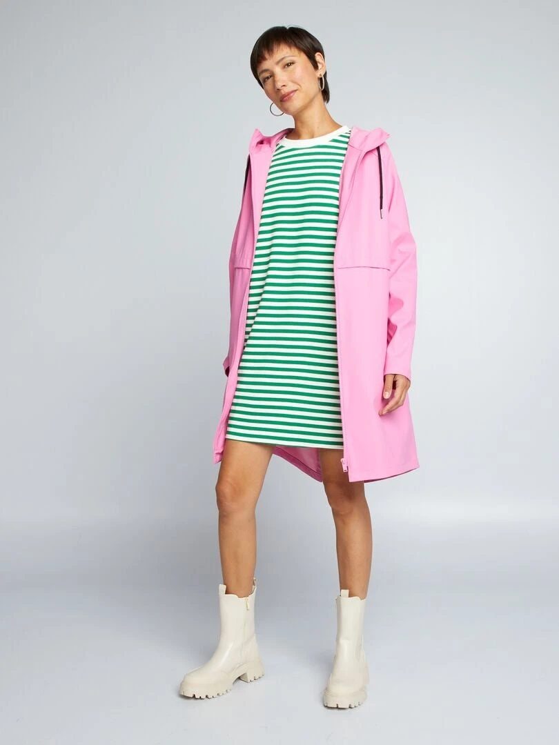 Vestido Tipo Camiseta De Punto Elástico A Rayas - VERDE 4 Vestido Tipo Camiseta De Punto Elástico A Rayas - VERDE - Imagen 2