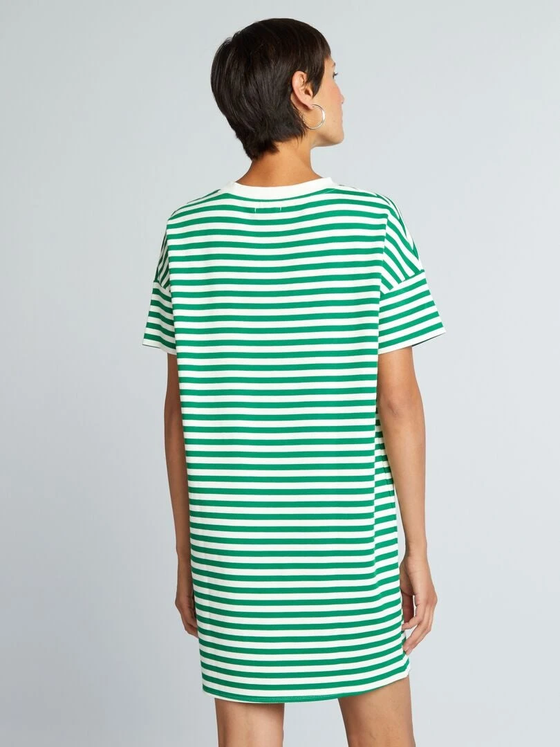 Vestido Tipo Camiseta De Punto Elástico A Rayas - VERDE 5 Vestido Tipo Camiseta De Punto Elástico A Rayas - VERDE - Imagen 3