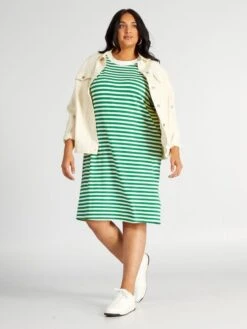 Vestido Tipo Camiseta De Rayas De Manga Corta - VERDE -TrendyModa Ventas vestido tipo camiseta de rayas de manga corta verde ael58 1 frb2