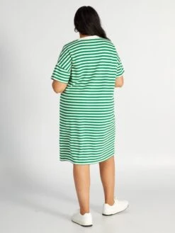 Vestido Tipo Camiseta De Rayas De Manga Corta - VERDE -TrendyModa Ventas vestido tipo camiseta de rayas de manga corta verde ael58 1 frb3