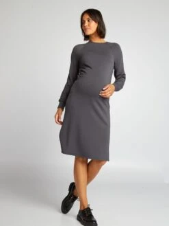 Vestido Tipo Camiseta De Tejido Suave - Gris Oscuro