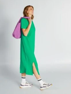 Vestido Tipo Camiseta Midi De Punto - Verde