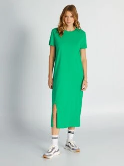 Vestido Tipo Camiseta Midi De Punto - Verde -TrendyModa Ventas vestido tipo camiseta midi de punto verde aem34 2 frb3