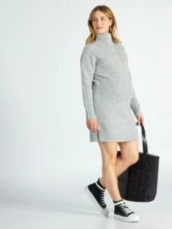 Vestido Tipo Jersey Con Cuello De Cremallera - GRIS