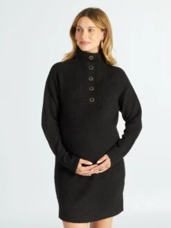 Vestido Tipo Jersey Con Cuello De Cremallera - Negro