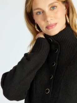 Vestido Tipo Jersey Con Cuello De Cremallera - Negro -TrendyModa Ventas vestido tipo jersey con cuello de cremallera negro ajt44 2 frb3