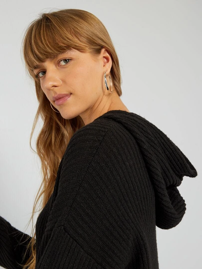 Vestido Tipo Jersey De Canalé Con Capucha - NEGRO 6 Vestido Tipo Jersey De Canalé Con Capucha - NEGRO - Imagen 4