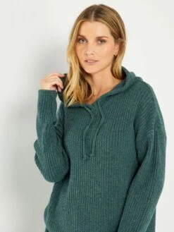 Vestido Tipo Jersey De Canalé Con Capucha - VERDE -TrendyModa Ventas vestido tipo jersey de canale con capucha verde aeq69 2 frb3