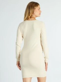 Vestido Tipo Jersey De Lactancia - BEIGE -TrendyModa Ventas vestido tipo jersey de lactancia beige ajt46 1 frb4