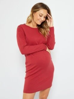 Vestido Tipo Jersey De Lactancia De Punto Suave - Rojo