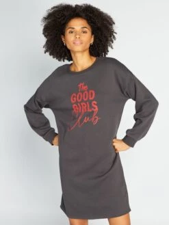 Vestido Tipo Sudadera Estampado - NEGRO