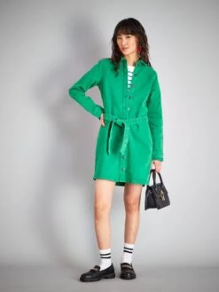 Vestido Vaquero Con Cinturón - Verde Flúor