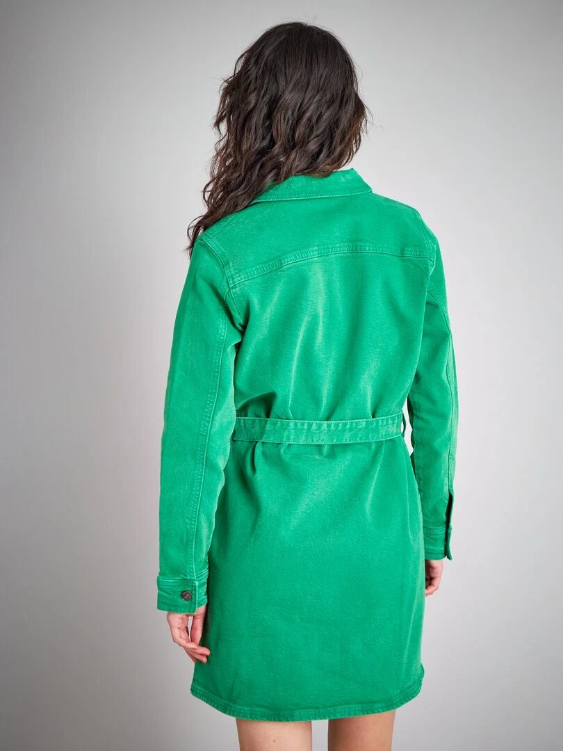 Vestido Vaquero Con Cinturón - Verde Flúor 6 Vestido Vaquero Con Cinturón - Verde Flúor - Imagen 4